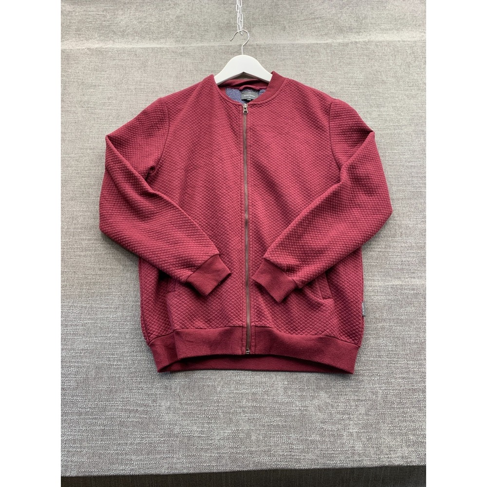 Peter Werth Manor Jacket Mens Medium Burgundy Square Quilted Ribbed Full Zip